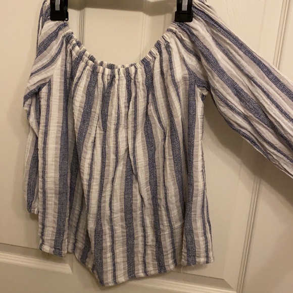 Blue and white striped off-shoulder top. Size S. - Picture 1 of 4